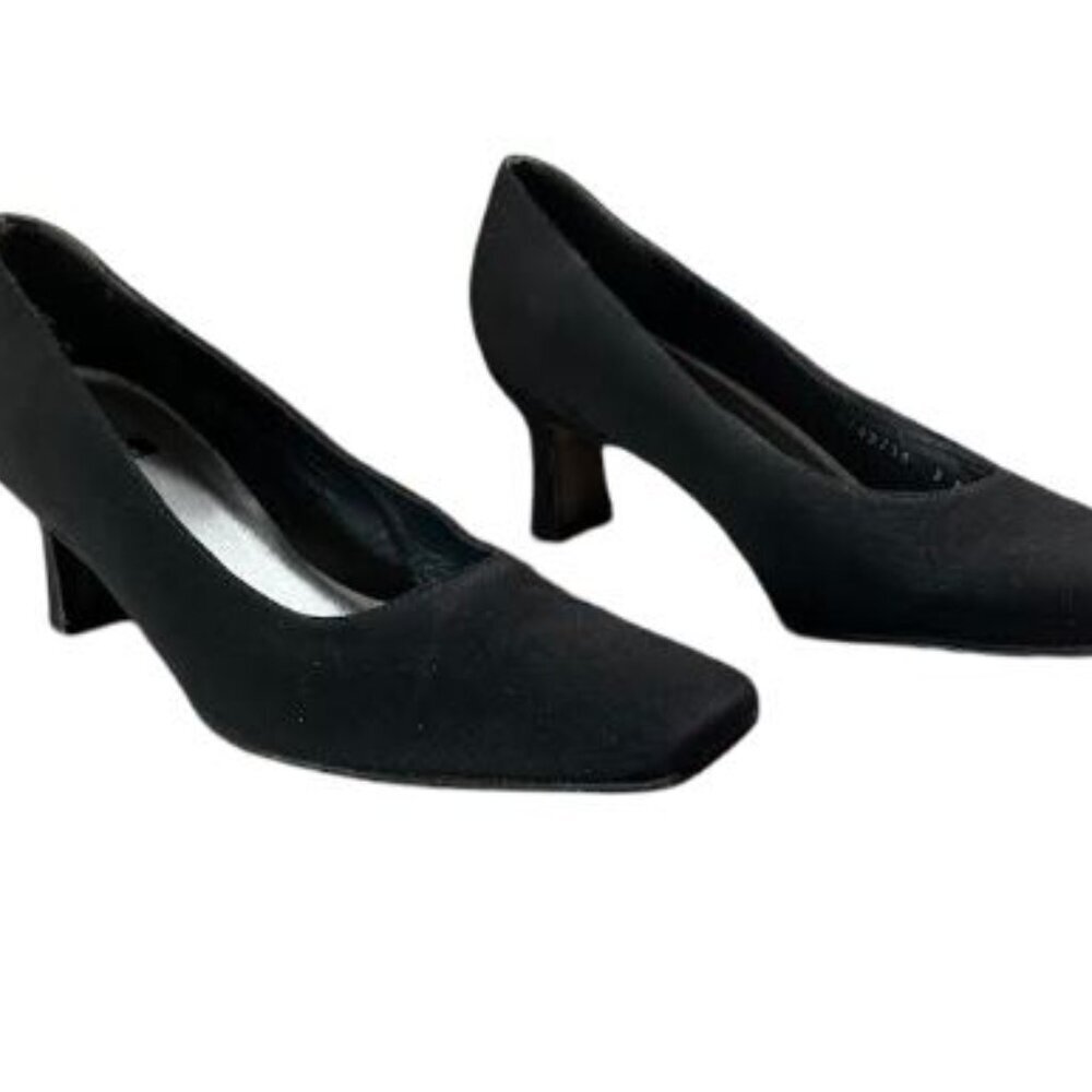 Stuart Weitzman Chisel Toe Black Fabric Pumps Cla… - image 3